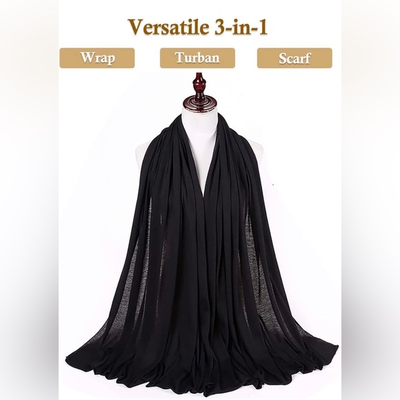 Black Stretch Turban African Head Wraps Scarf Soft Hijab for Locs Braids - Picture 4 of 6